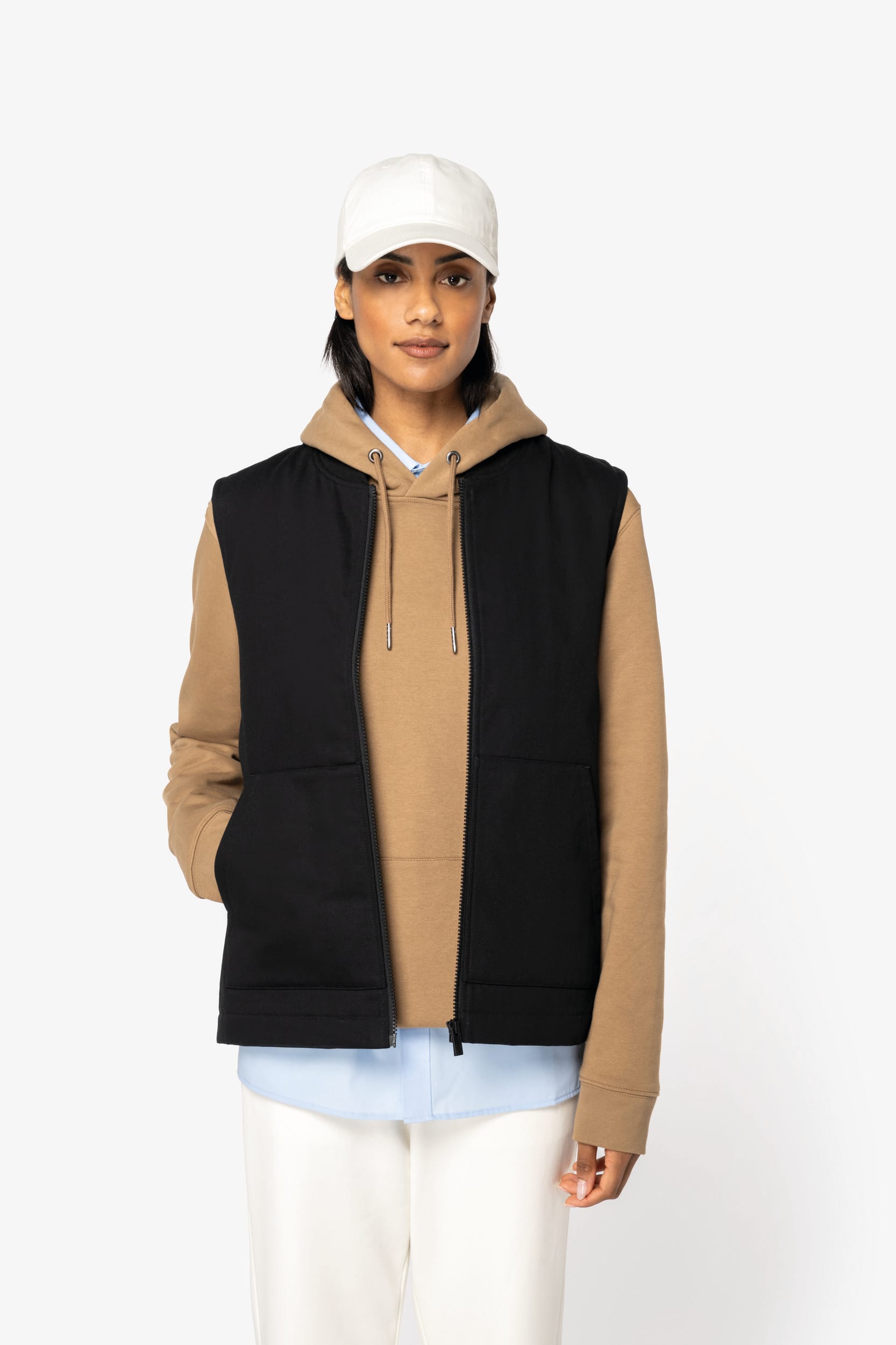 Bodywarmer à col teddy rembourré en sergé écoresponsable 265g unisexe [NS623]