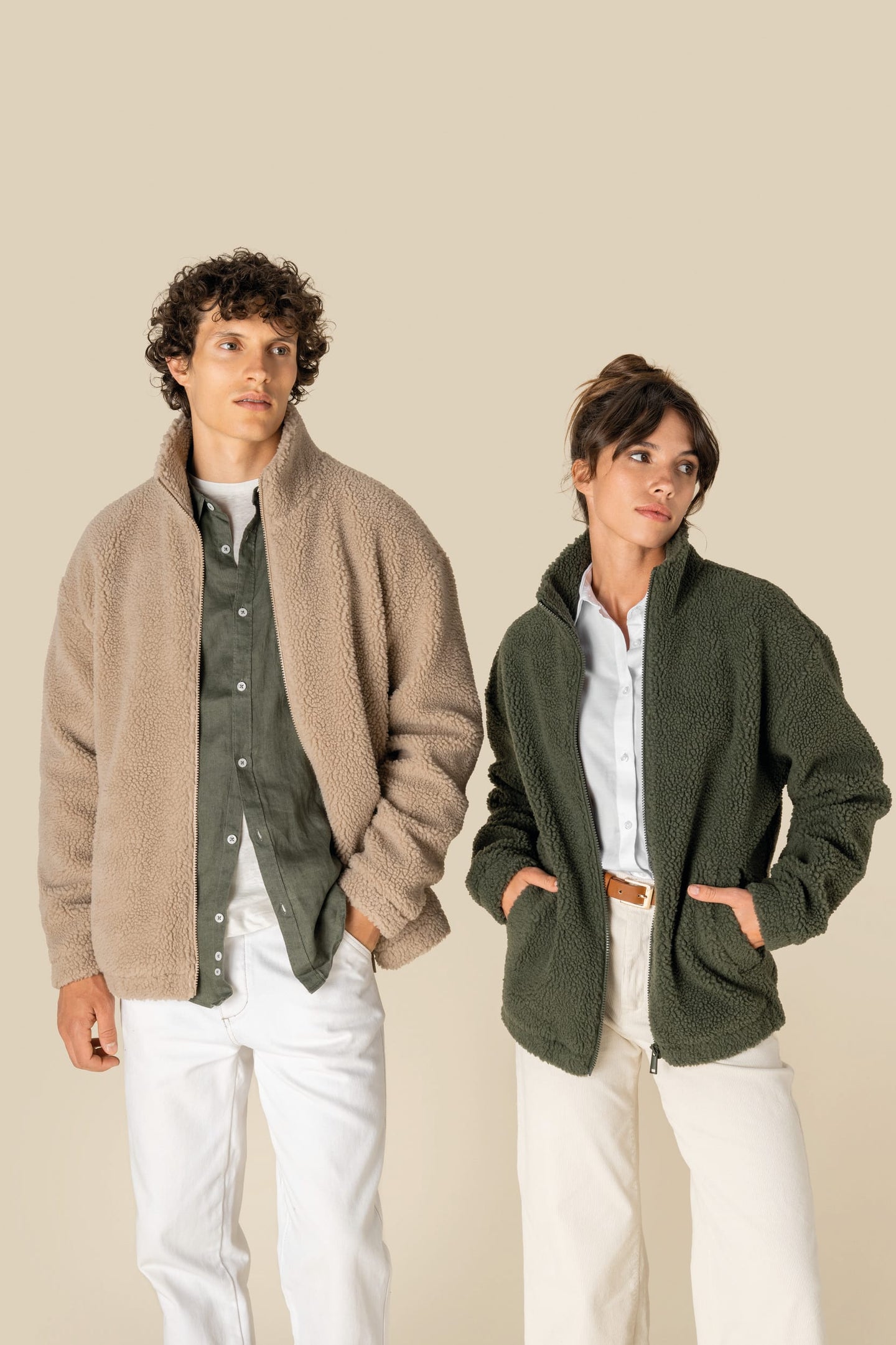 Sweat-shirt zippé en sherpa à épaules tombantes 340g Unisexe [SP404]