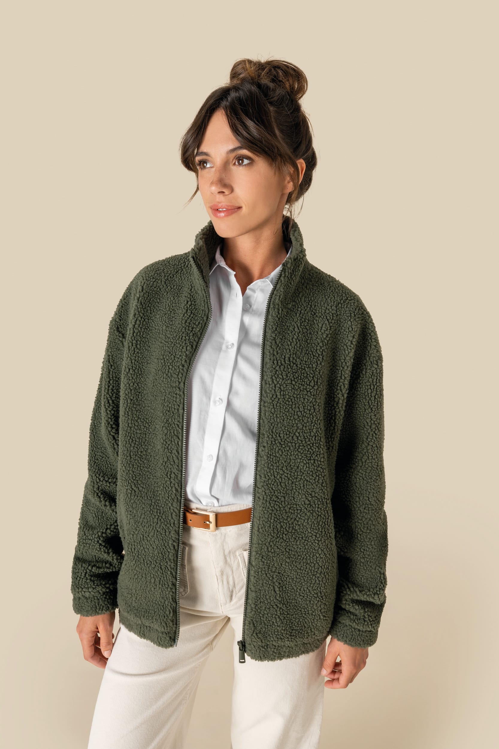 Sweat-shirt zippé en sherpa à épaules tombantes 340g Unisexe [SP404]