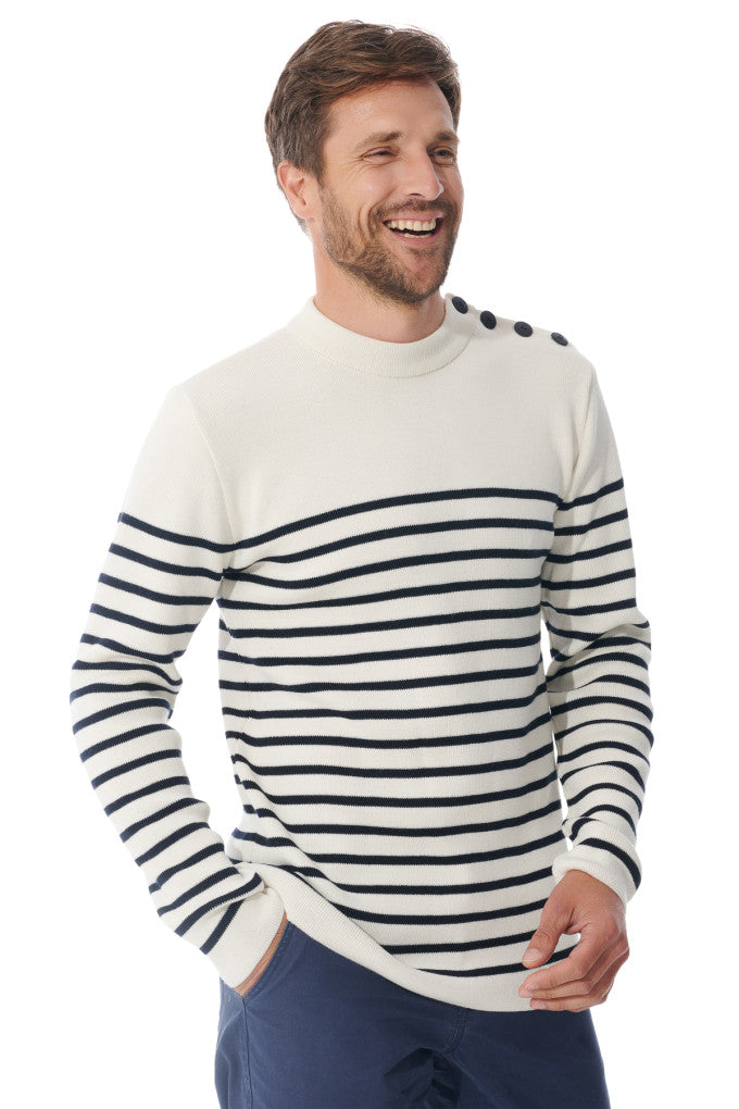 Pull marin rayures Mousqueton tricot 50% laine, 50% acrylique H/F [TIM]