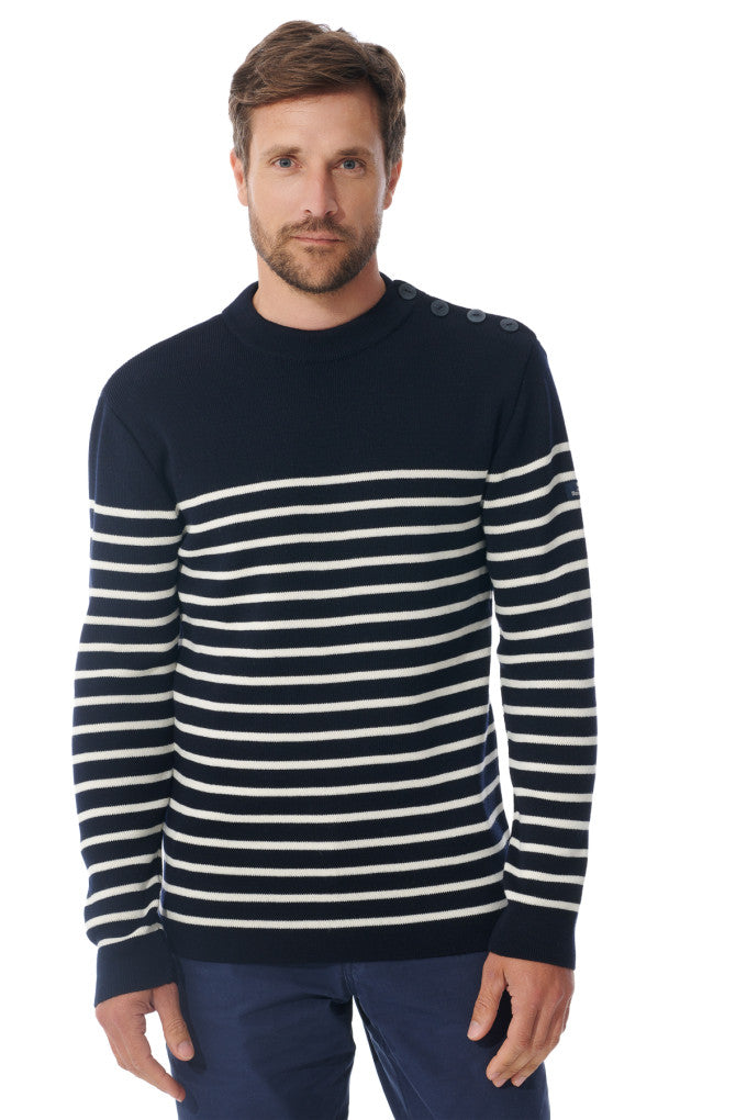 Pull marin rayures Mousqueton tricot 50% laine, 50% acrylique H/F [TIM]
