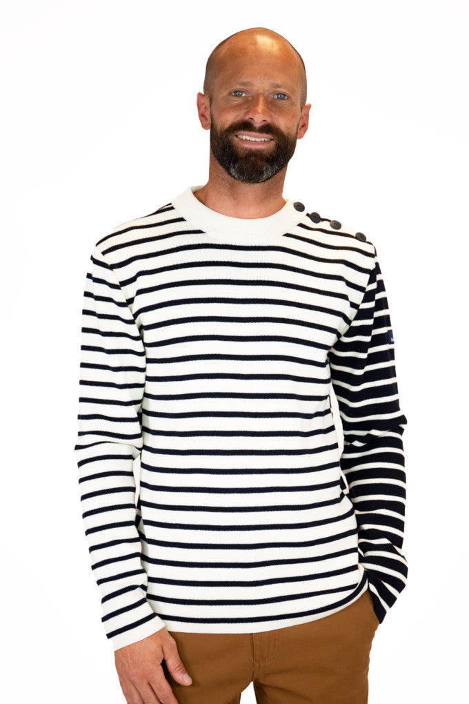 Pull marin rayures Mousqueton tricot 50% laine, 50% acrylique H/F [TIM]
