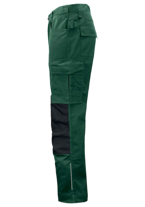 pantalon de travail vert de profil, en polycoton Projob